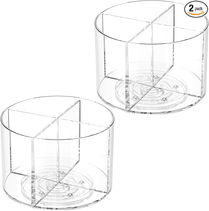 Drink Packet Organizer - Rotating Lazy Susan Organizer, Clear Drinks Mix Packet Holder with 4 Compartments, Water Packet Storage for Counter Top Drink (2PCS)