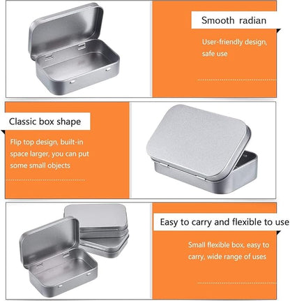 SECALIFE 3Pack Silver Metal Rectangular Hinged Tins Containers Basic Necessities Mini Portable Box Set for DIY Use, Home Organizer