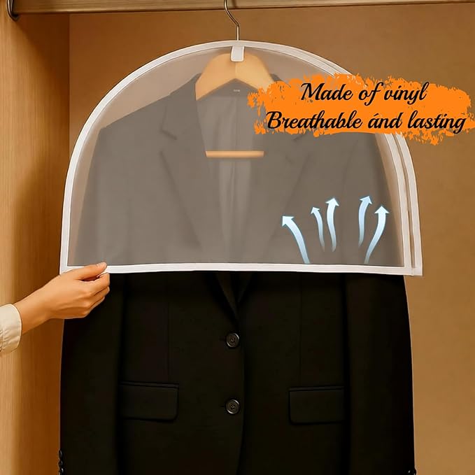 10 Pcs Shoulder Covers for Hanging Clothes, Plastic Covers for Clothes with 2" Gusset for Suit, Coats, Jackets, Dress Closet Storage (24 x 12 x 2 Inches)