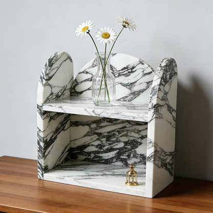 DUANYAN Marble Bathroom Counter Organizers and Storage, 2-Tier Luxurious Makeup Organizer for Perfume Cosmetic Skincare Jewelry, Natural Marble Counter Shelf, No Assembly Required