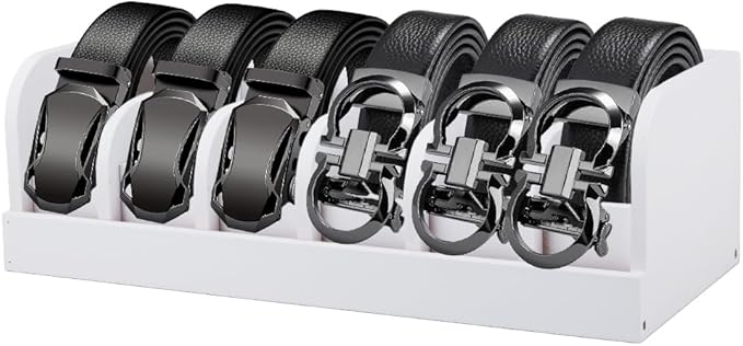 UNICRAFTALE 35cm White Wood Belts Organizer Box Belt Organizer Tie and Belt Storage Holders 6-Compartment Belts Organizer and Displayer for Closet and Drawer Organizer Men Women