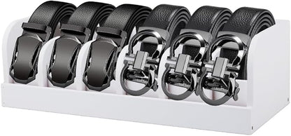 UNICRAFTALE 35cm White Wood Belts Organizer Box Belt Organizer Tie and Belt Storage Holders 6-Compartment Belts Organizer and Displayer for Closet and Drawer Organizer Men Women
