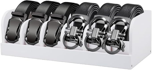 UNICRAFTALE 35cm White Wood Belts Organizer Box Belt Organizer Tie and Belt Storage Holders 6-Compartment Belts Organizer and Displayer for Closet and Drawer Organizer Men Women
