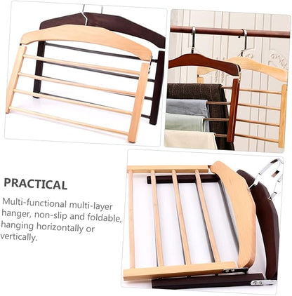 4pcs Wooden Clothes Hanger Organizer Multi Non- Design for Pants and Accessories Space-Saving Closet Versatile Drying Hanger Rotatable Hooks