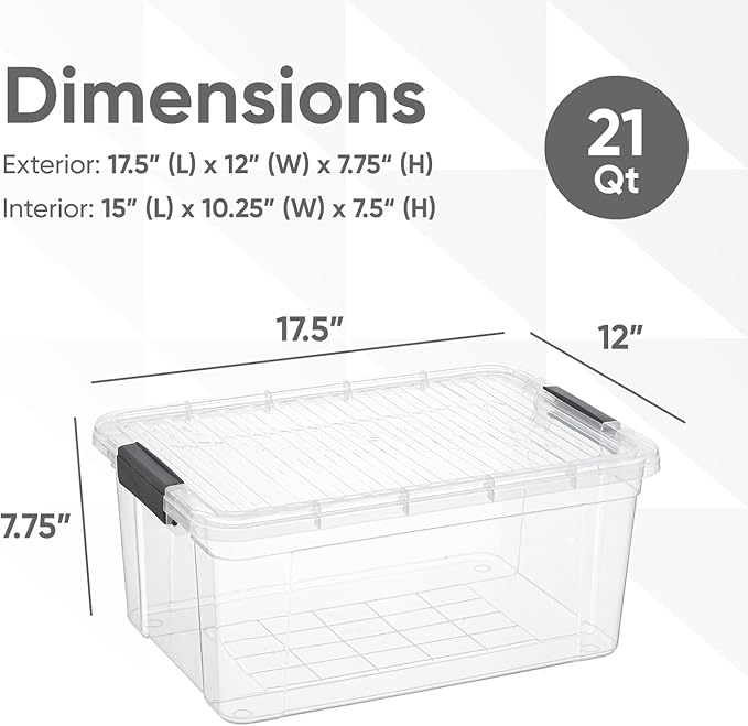 Superio Clear Storage Box with Lid, 21 Quart Plastic Container Bins for Organizing, Stackable Crates, BPA Free, Non Toxic, Odor Free, Organizers for Home, Office, School, and Dorm, 10 Pack