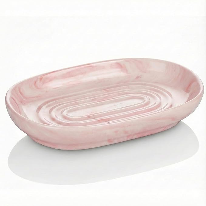 AIMAIAIMAI Ceramic Soap Dish, Marble Pattern Bar Soap Holder - Elegant Hostess Gift, Housewarming Gift for New Home, Decorative Soap Tray for Bathroom, Kitchen (Pink Texture)