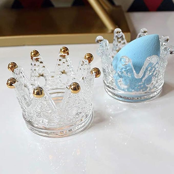 Beauty Blender Holder Makeup Sponge Holder Crown Glassware Stand Storage Powder Puff Display Stand（2 Pack） (2 Crystal clear)