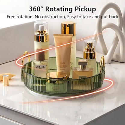Rotating Makeup Organizer for Vanity, Spinning Cosmetics Storage for Bathroom Countertop, Skincare Holder Rack for Facial Cream, Perfume, Lotion, Lipstick(1 Tier, Dark Green)