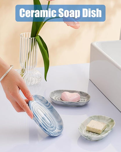 AIMAIAIMAI Blue Ceramic Soap Dish, Marble Pattern Bar Soap Holder - Elegant Hostess Gift, Housewarming Gift for New Home, Decorative Soap Tray for Bathroom, Kitchen