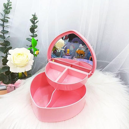 Blue Heart Jewelry Storage Box With Mirror Double Layer Plastic Jewelry Box Love Heart Desk Shelf Creative Jewelry Storage Organizer For Girls Jewelry Boxes and Organizers