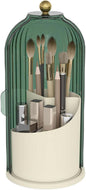 Makeup Brush Holder with Dustproof Cover 360 Rotating Makeup Brush Organizer for Vanity Bathroom, Green