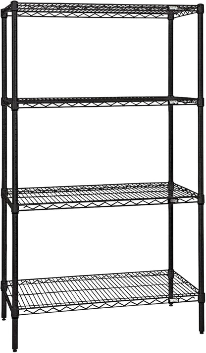 Quantum Storage Systems WR74-1460BK Wire Shelving Starter Kit, 60" W x 14" D x 74" H, 600 lbs Capacity, Carbon Steel, Epoxy Coated, Black, NSF