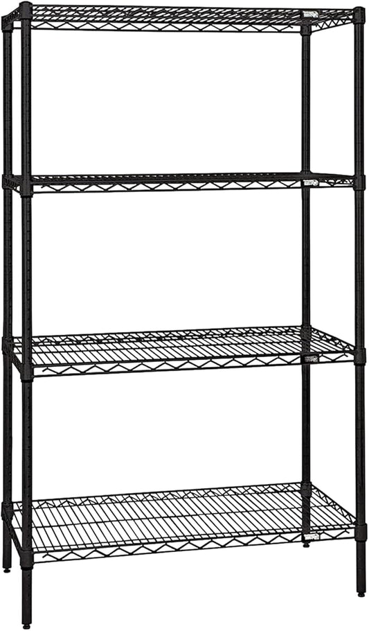 Quantum Storage Systems WR74-1460BK-5 Wire Shelving Starter Kit, 60" W x 14" D x 74" H, 600 lbs Capacity, Carbon Steel, Epoxy Coated, Black, NSF
