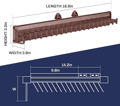 Sliding Tie Racks for Closet, 20 Tie Hanger for Men Pull Out Belt Hanger for Closet Storage Organizer with Slider, Side Mount Closet Holder Rail with 20 Hooks for Scarves Ties Belts(Brown)