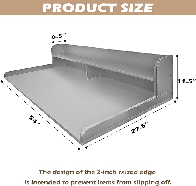 Royxen Laundry Countertop with 2-Tier Shelf Universal Fit, Washer and Dryer Countertop with Storage Space, Shelf Height 11.5 Inches, Solid Wood Core, Grey