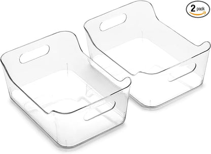 BINO | Plastic Storage Bins, Small - 2 Pack, Clear | THE SOHO COLLECTION | Pantry Organizers and Storage Containers Fridge Organizer Bins Kitchen Cabinet Organizer Medicine Cabinet Bin