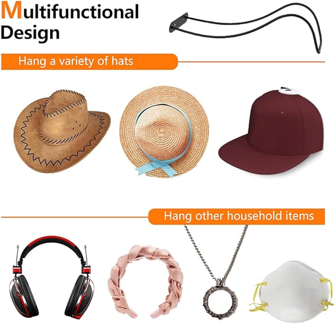 4 Pack Cowboy Hat Rack for Wall, Wall Mount Metal Hats Organizer Storage for Cowboy Hat, Fedora, Sun Hats,Wide Brim