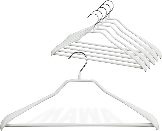 Mawa by Reston Lloyd BodyForm Series Non-Slip Space-Saving Clothes Hanger with Bar for Pants, 16-1/2", Style 42/LS, Set of 6, White