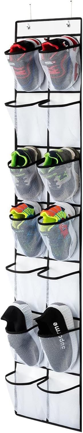 14 Pockets Over Door Hanging Shoe Organizer Narrow Closet Door Shoe Rack For Door Mesh Hanging Shoe Organizer, 65x11.375 inch, Grey