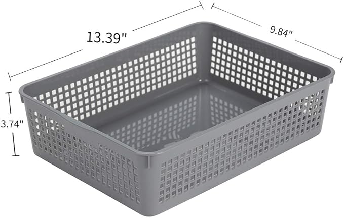 Eslite Plastic Organizing Baskets/Storage Tray Baskets,6-Pack,Gray
