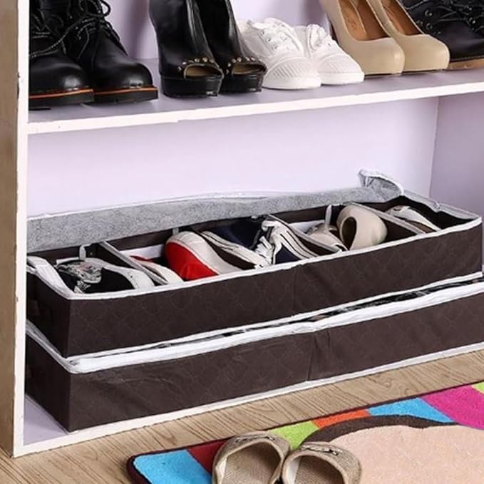 Tofficu Foldable Shoe Storage Box with Visible Window Small Coffee Non-woven Multi-purpose Shoes Organizer for Home Closet and Seasonal Storage