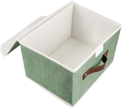 Lucky Monet Storage Bins Boxes with Lids 2 Pack Decorative Storage Boxes Collapsible Fabric Storage Basket Containers Lidded Storage Cube for Organizing Closet Home Office, 15"x 10"x 10" (Green)