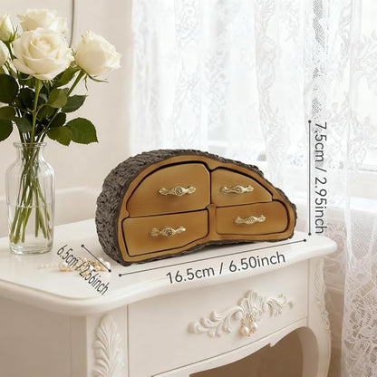 Tree Stump Jewelry Organizer Resin Jewelry Box, 4 Grids Jewelry Holder for Girls Women Wife Mom,Unique Jewelry Organizers for Rings Necklaces Earrings Bracelets
