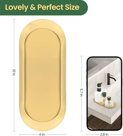2PACK Gold Decorative Tray, Bathroom Vanity Tray for Dresser Counter, Stainless Steel Jewelry Dish Tray for Decor, Perfume Ring Key Candle Organizer Tray, Oval
