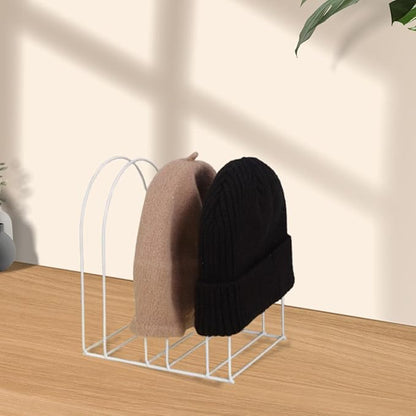 Yajuyi Tabletop Hat Holder Knitted Hat Storage Rack Stylish Multi Grid Decoration Metal Swim Cap Hanger Hat Display Stand for Home, White