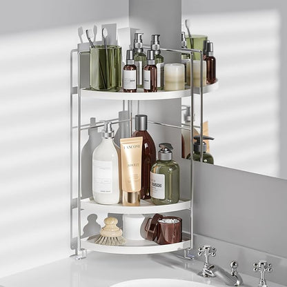 3-Tier Corner Spice Rack Kitchen Bathroom Countertop Organizer Vanity Tray Cosmetic Makeup Storage Standing Shelf, White