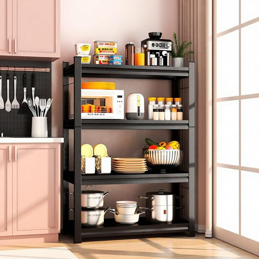 15.8 'D 4 Tier Metal Shelving Unit, Heavy Duty Kitchen Storage Shelves, Adjustable Bakers Rack & Pantry Shelf Organizer for Microwave Stand, Storage for Kitchen - 15.8"W x 15.8"D x 53.4"H