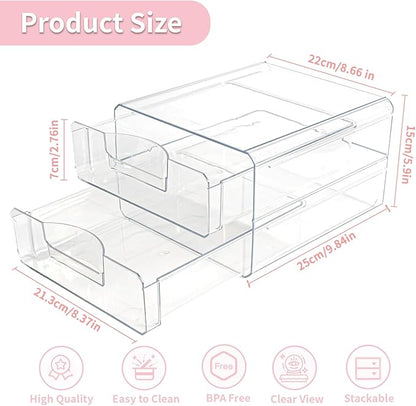 Clear Stackable Storage Drawers,Acrylic Makeup Drawer Organizer with 2 Drawers,Stackable Storage Bins for Skincare,Cosmetics,Beauty Supplies,for Vanity,Bathroom,Kitchen Countertop,Pantry Organization