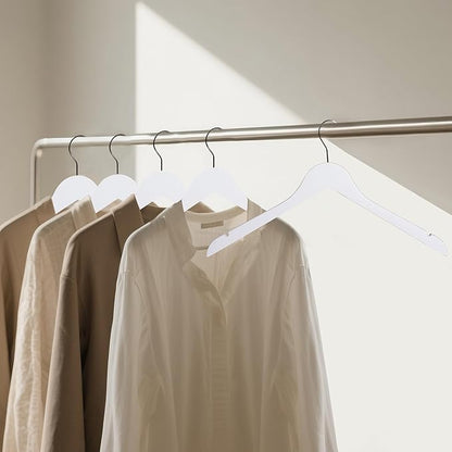Premium Wooden Top Hangers, Heavy Duty Solid Wood Suit Hangers with 360° Swivel Hook & Anti-Slip Notches, Durable Clothes Hangers for Jackets, Coats, Shirts & Dresses(White/72-Pack)