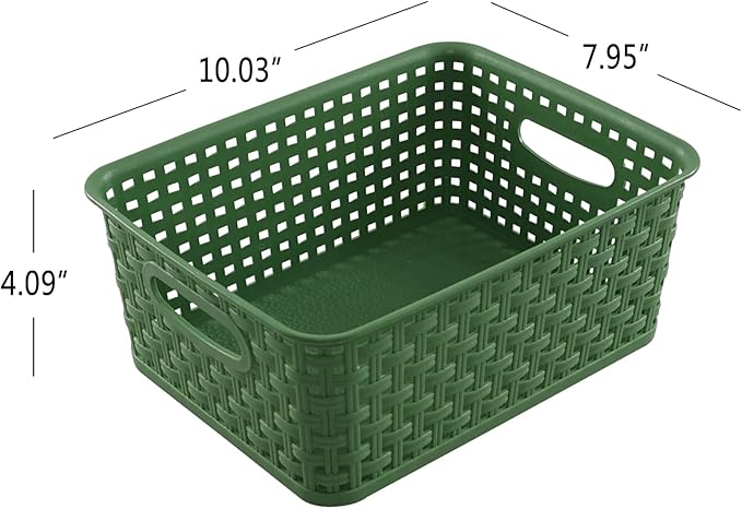 Plastic Kitchen Basket, Woven Storage Baskets, 6 Packs Deep Green