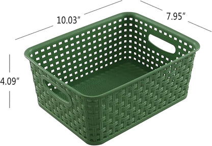 Plastic Kitchen Basket, Woven Storage Baskets, 6 Packs Deep Green