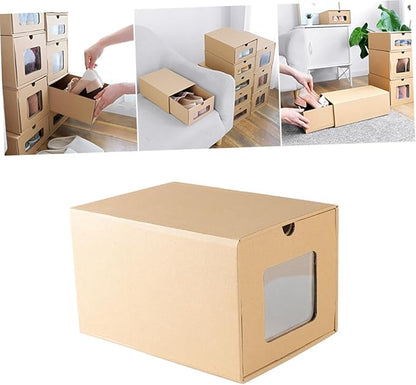 Foldable Drawer Type Shoe Storage Box Thickened Cowhide Paper Organizer for Women High Heels Stackable and Easy Access for Home Shoe Organization