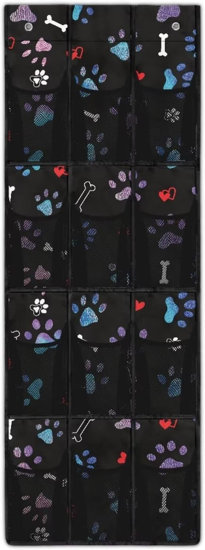 Paw Design Hanging Organizer for Cruise Ship Essentials,Mesh Pocket Over the Door Shoe Organizer Space Saving Large 12 Pockets Sturdy Quick Dry Mesh Organizer Hanging with 2 Holes