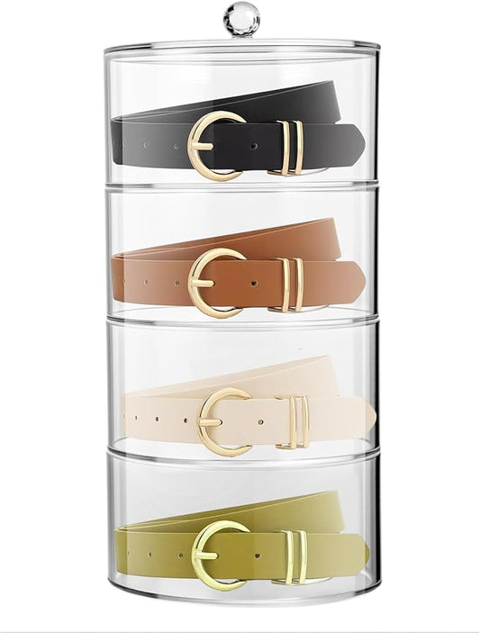 4-Layer Acrylic Belt Organizer – Transparent Closet & Drawer Storage Box for Belts, Jewelry, Watches, and Accessories