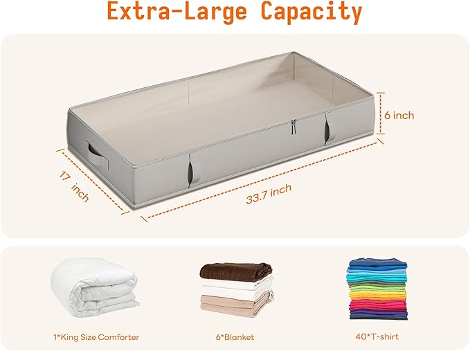 Vailando Storage Containers, 8 Inches Tall 80L Underbed Storage Bins with Sturdy Handles and Sidewalls, Closet Organizer for Clothes, Blankets, Seasonal Items, Light gray, 2-Pack