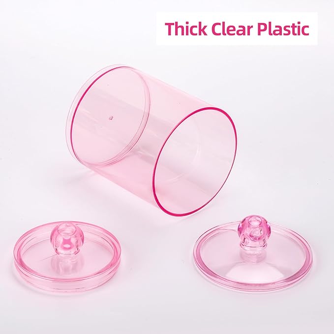 Tbestmax 6 Pack Qtip Holder - 12 oz, 10 oz Bathroom Organizer and Storage Containers, Plastic Apothecary Jars with Lids for Cotton Ball, Cotton Swab, Floss, Pink