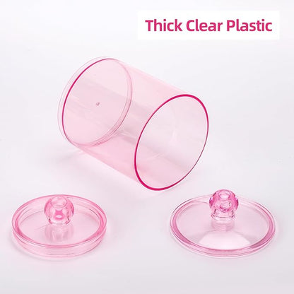 Tbestmax 6 Pack Qtip Holder - 12 oz, 10 oz Bathroom Organizer and Storage Containers, Plastic Apothecary Jars with Lids for Cotton Ball, Cotton Swab, Floss, Pink