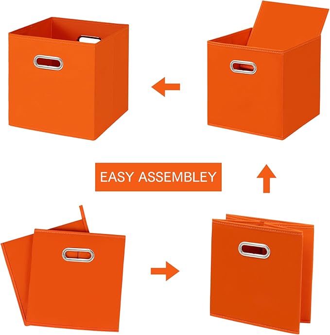 Fabric Cloth Storage Bins,Fabric Cube Bins Organizer with Dual Handles Foldable Cube Storage Baskets for Home Bedroom Storage,Set of 3,(Orange)