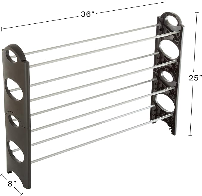 Home-Complete 4-Tier Stackable Shoe Rack, Freestanding Metal Shoe Organizer for Entryways or Closets, Space Saving Storage for Heels, Sneakers and Boots