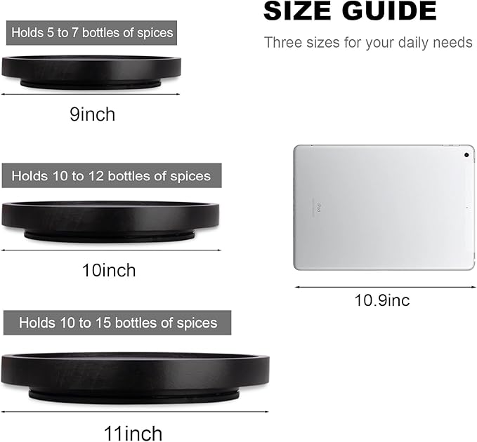 Wood Lazy Susan Organizer Kitchen Turntable for Cabinet Farmhouse Bathroom Decor Round Decorative Tray for Vanity, Counter, Sink, Coffee Table, 11 Inch, Black