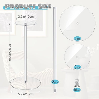 Qunclay 8 Pieces Clear Acrylic Hat Stand Wig Display Rack with Pedestal and Round Base Hat Holder Hat Display Stand Wig Holder for Multiple Wigs for Hat Watch Jewelry Display (13.8 Inch)