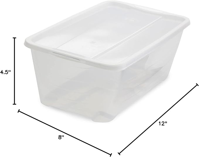 Life Story 6 Quart Small Rectangular Clear Plastic Lidded Storage Shoe Box for Home and Closet Organization, 4 Pack
