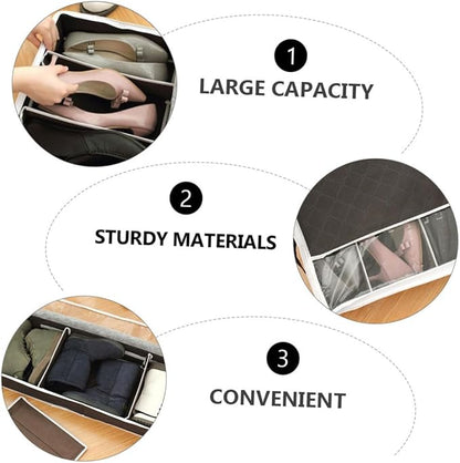 1Pc Foldable Non-woven Shoe Storage Box with Visible Window Dust Moisture-resistant Organizer for Home Adjustable Inner Septum Large Capacity Compact Design for Various Shoes
