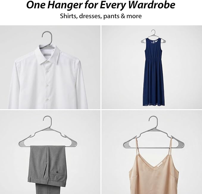 Plastic Hangers for Clothes - Durable & Versatile Color, Coat, Shirt & Pants Hangers - Space Saving Closet Storage Organizer Essentials with Non-Slip for Home, Dorm, Apartment (Gray, 50 Pack)