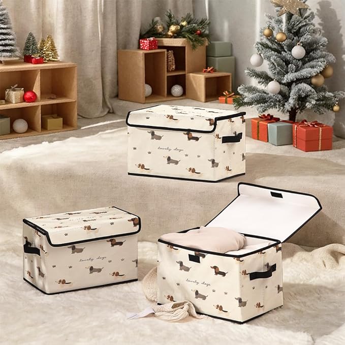 Stackable Clothes Storage Bins with Lids,Closet Organizers Fabric Cat Printing Box for Home and Office,Blanket Clothes Organizers,Under Bed Storage Containers 3 Pack.