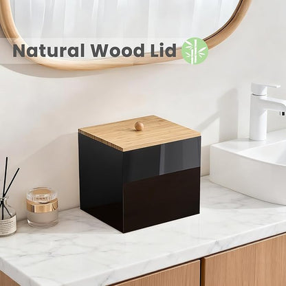 Puricon Acrylic Disposable Facial Towels Holder, Storage Bin with Wood Lid Compatible with Clean Skin Club Towel (NOT Included), Face Towelettes Container for Bathroom Counter -Blackacrylic